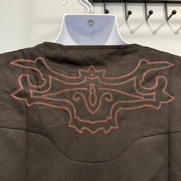 COOFANDY Faux Suede Vest Embroidered Snap Front Western Black Mens 2XL XXL NWT - Picture 6 of 12